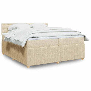 vidaXL Boxspring met matras stof crèmekleurig 200x200 cm