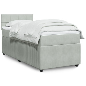 vidaXL Boxspring met matras fluweel lichtgrijs 80x200 cm