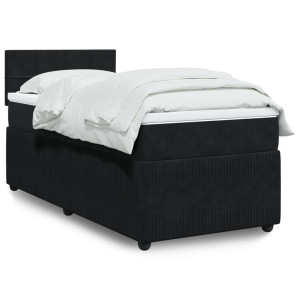 vidaXL Boxspring met matras fluweel zwart 80x200 cm