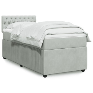 vidaXL Boxspring met matras fluweel lichtgrijs 80x200 cm