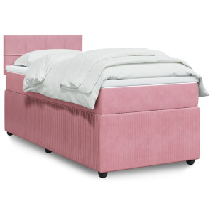 vidaXL Boxspring met matras fluweel roze 90x190 cm