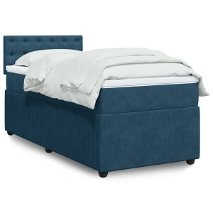 vidaXL Boxspring met matras fluweel blauw 90x200 cm