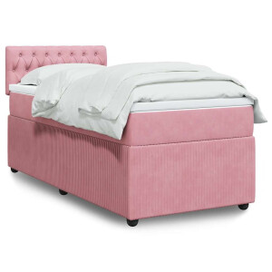 vidaXL Boxspring met matras fluweel roze 90x200 cm