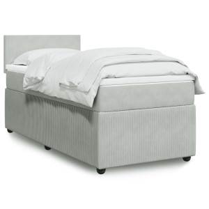 vidaXL Boxspring met matras fluweel lichtgrijs 100x200 cm