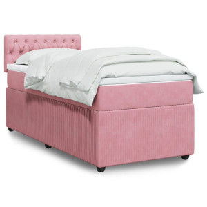 vidaXL Boxspring met matras fluweel roze 100x200 cm