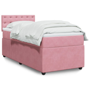 vidaXL Boxspring met matras fluweel roze 100x200 cm