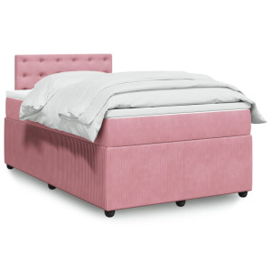 vidaXL Boxspring met matras fluweel roze 120x190 cm