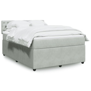 vidaXL Boxspring met matras fluweel lichtgrijs 140x190 cm