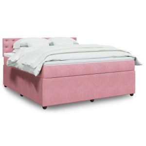 vidaXL Boxspring met matras fluweel roze 180x200 cm