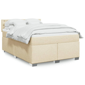 vidaXL Boxspring met matras stof crèmekleurig 160x200 cm