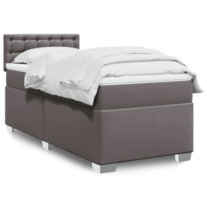 vidaXL Boxspring met matras kunstleer grijs 100x200 cm