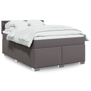 vidaXL Boxspring met matras kunstleer grijs 140x200 cm