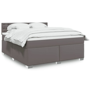 vidaXL Boxspring met matras kunstleer grijs 180x200 cm