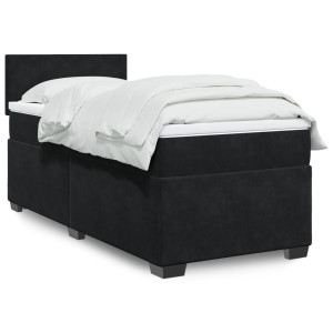 vidaXL Boxspring met matras fluweel zwart 80x200 cm