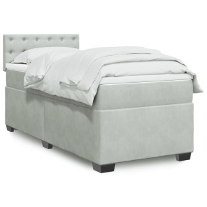 vidaXL Boxspring met matras fluweel lichtgrijs 90x190 cm