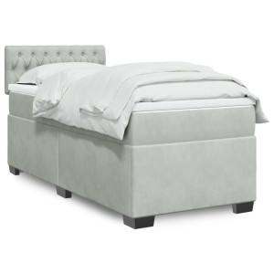 vidaXL Boxspring met matras fluweel lichtgrijs 90x190 cm