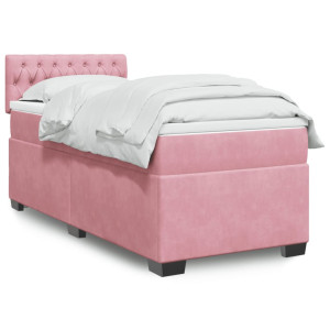 vidaXL Boxspring met matras fluweel roze 90x190 cm