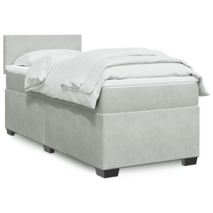 vidaXL Boxspring met matras fluweel lichtgrijs 100x200 cm