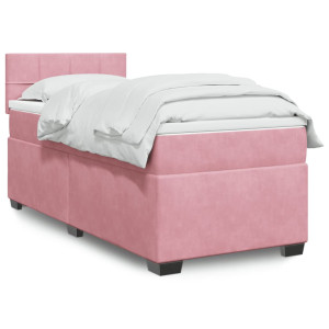 vidaXL Boxspring met matras fluweel roze 100x200 cm