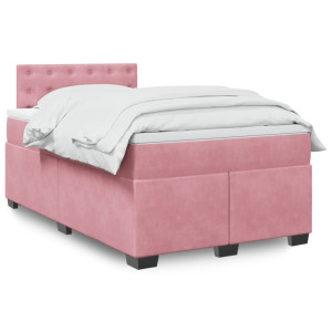 vidaXL Boxspring met matras fluweel roze 120x200 cm