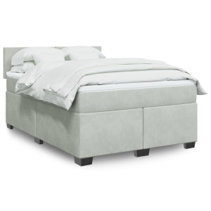 vidaXL Boxspring met matras fluweel lichtgrijs 140x190 cm