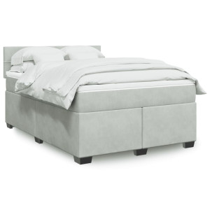 vidaXL Boxspring met matras fluweel lichtgrijs 140x190 cm