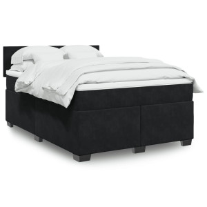vidaXL Boxspring met matras fluweel zwart 140x200 cm
