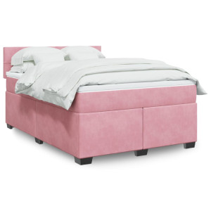 vidaXL Boxspring met matras fluweel roze 140x200 cm