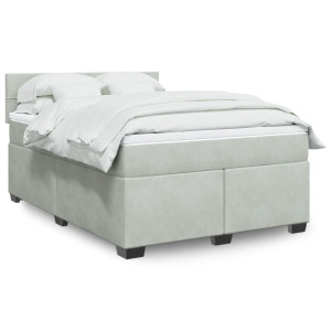 vidaXL Boxspring met matras fluweel lichtgrijs 160x200 cm
