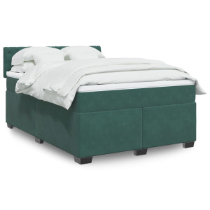 vidaXL Boxspring met matras fluweel donkergroen 160x200 cm
