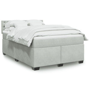 vidaXL Boxspring met matras fluweel lichtgrijs 160x200 cm