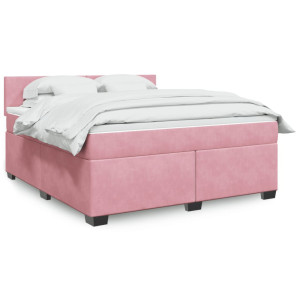 vidaXL Boxspring met matras fluweel roze 180x200 cm