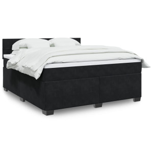 vidaXL Boxspring met matras fluweel zwart 180x200 cm