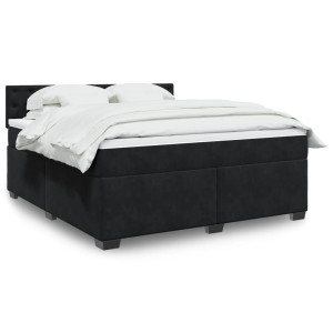 vidaXL Boxspring met matras fluweel zwart 180x200 cm