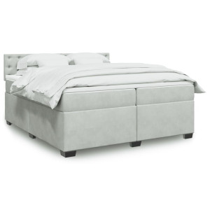 vidaXL Boxspring met matras fluweel lichtgrijs 200x200 cm
