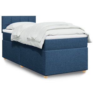 vidaXL Boxspring met matras stof blauw 90x200 cm