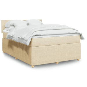 vidaXL Boxspring met matras stof crèmekleurig 140x190 cm
