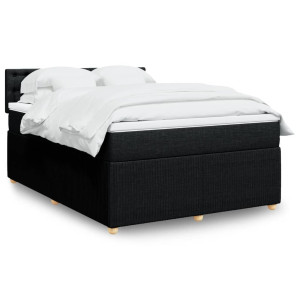vidaXL Boxspring met matras stof zwart 140x190 cm