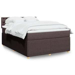 vidaXL Boxspring met matras stof donkerbruin 140x190 cm