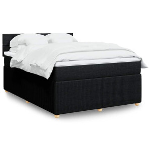 vidaXL Boxspring met matras stof zwart 140x200 cm