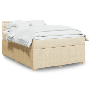 vidaXL Boxspring met matras stof crèmekleurig 140x200 cm