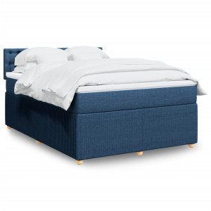 vidaXL Boxspring met matras stof blauw 140x200 cm