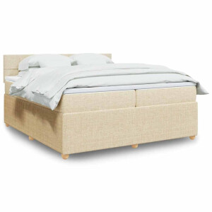 vidaXL Boxspring met matras stof crèmekleurig 200x200 cm