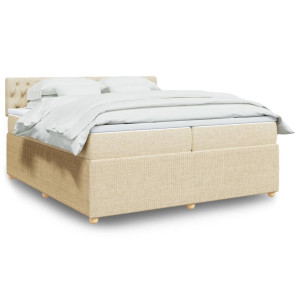 vidaXL Boxspring met matras stof crèmekleurig 200x200 cm