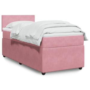 vidaXL Boxspring met matras fluweel roze 90x190 cm