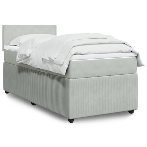 vidaXL Boxspring met matras fluweel lichtgrijs 90x200 cm