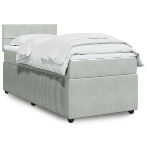 vidaXL Boxspring met matras fluweel lichtgrijs 90x200 cm