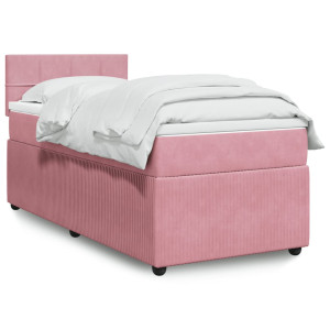 vidaXL Boxspring met matras fluweel roze 90x200 cm