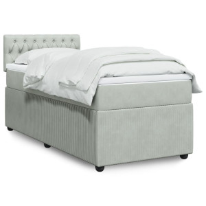 vidaXL Boxspring met matras fluweel lichtgrijs 100x200 cm