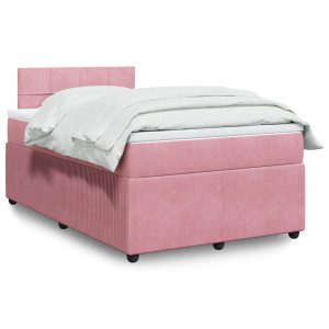 vidaXL Boxspring met matras fluweel roze 120x200 cm